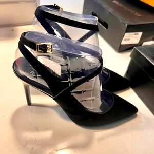 Pointed toe open back heels